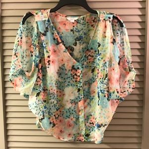 Flowered Cold Shoulder Top